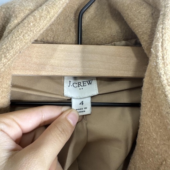 J Crew Coat Womens 4 Beige Wool Mid Length Funnel Neck Lined Pockets Winter - Picture 3 of 9